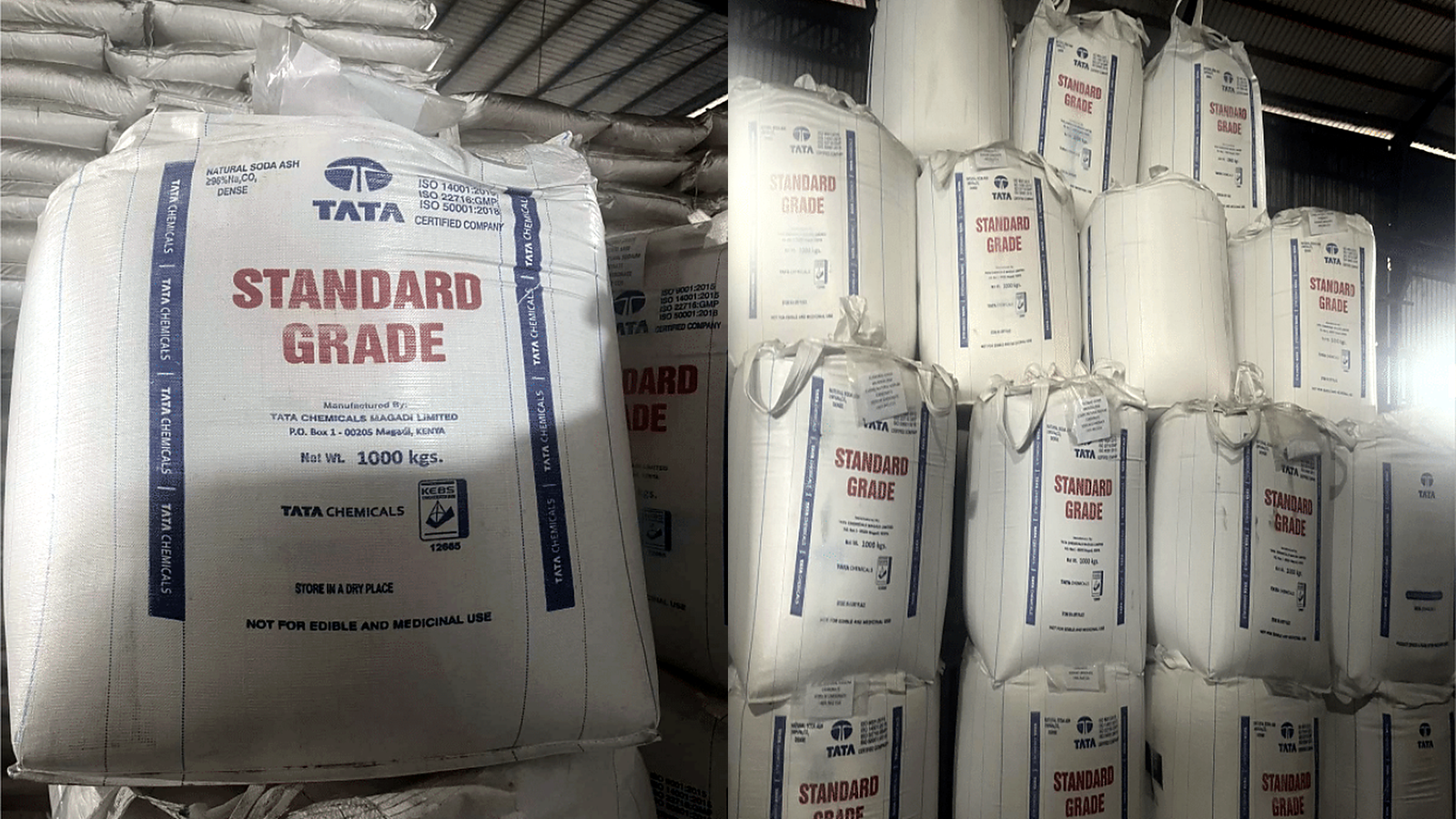 Natural soda ash product prepared for industrial use